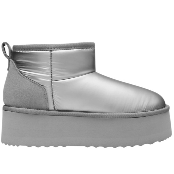 Steve Madden size M 7/8 Silver Women's Platform faux fur booties slippers NWOB - Picture 1 of 6